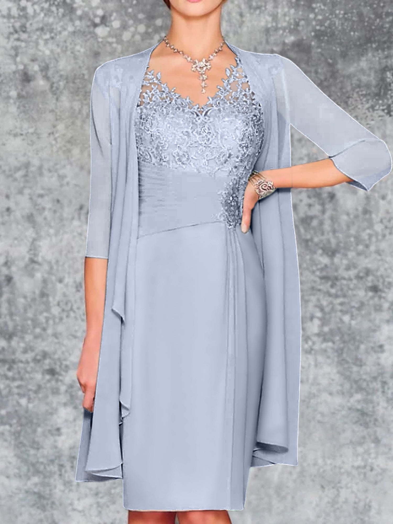 Knee Length V Neck Sheath Column Mother of the Bride Dresses
