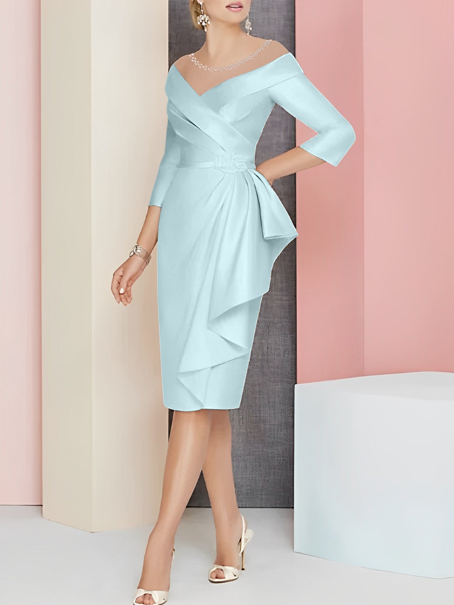 Knee Length V Neck Sheath Column Mother of the Bride Dresses