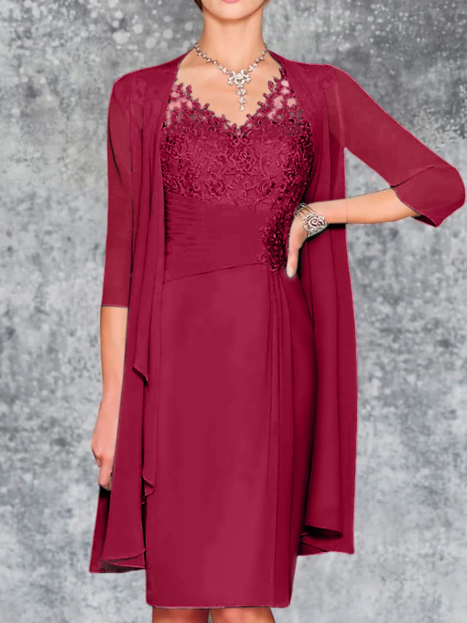 Knee Length V Neck Sheath Column Mother of the Bride Dresses