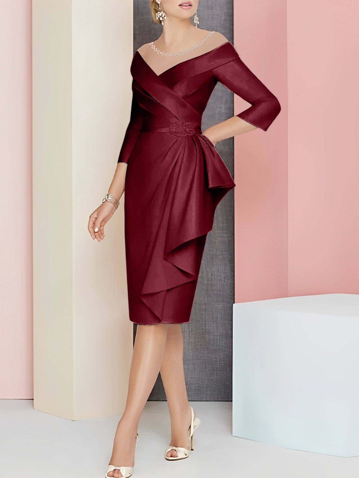 Knee Length V Neck Sheath Column Mother of the Bride Dresses