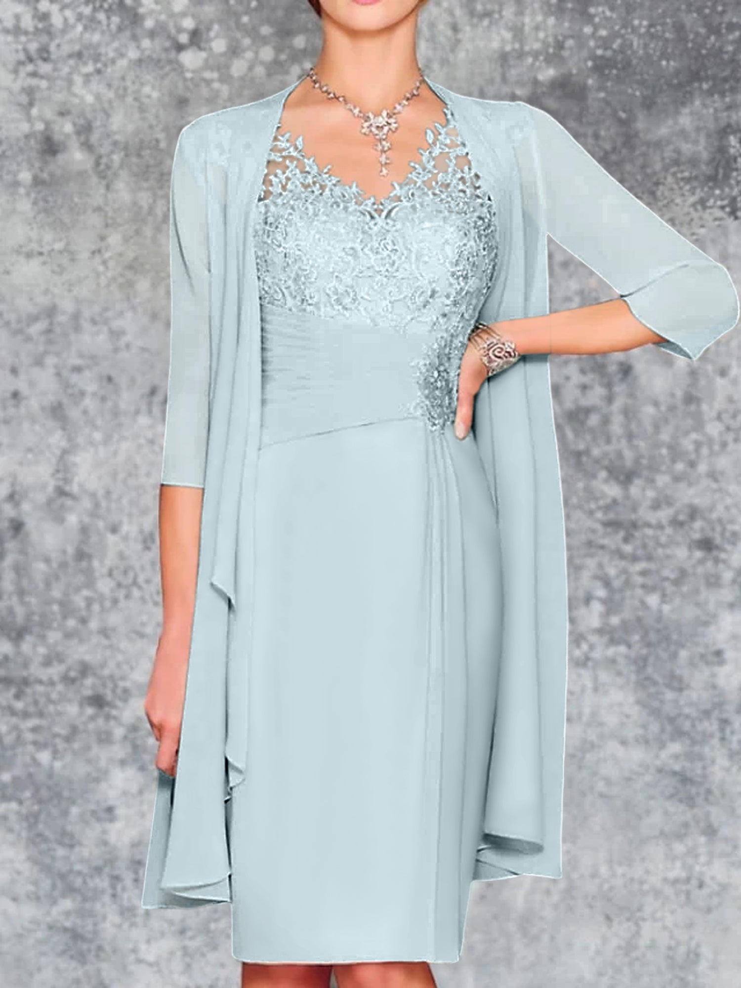 Knee Length V Neck Sheath Column Mother of the Bride Dresses