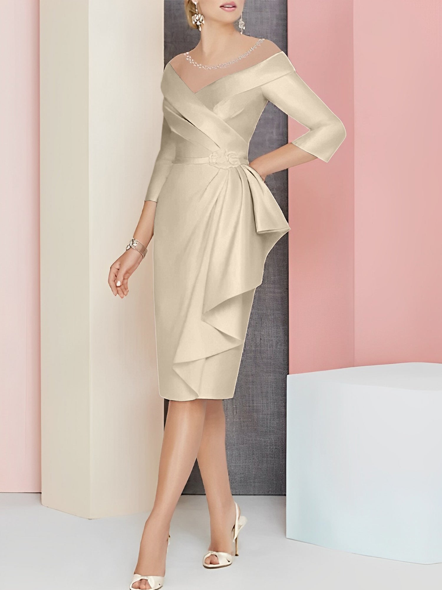 Knee Length V Neck Sheath Column Mother of the Bride Dresses