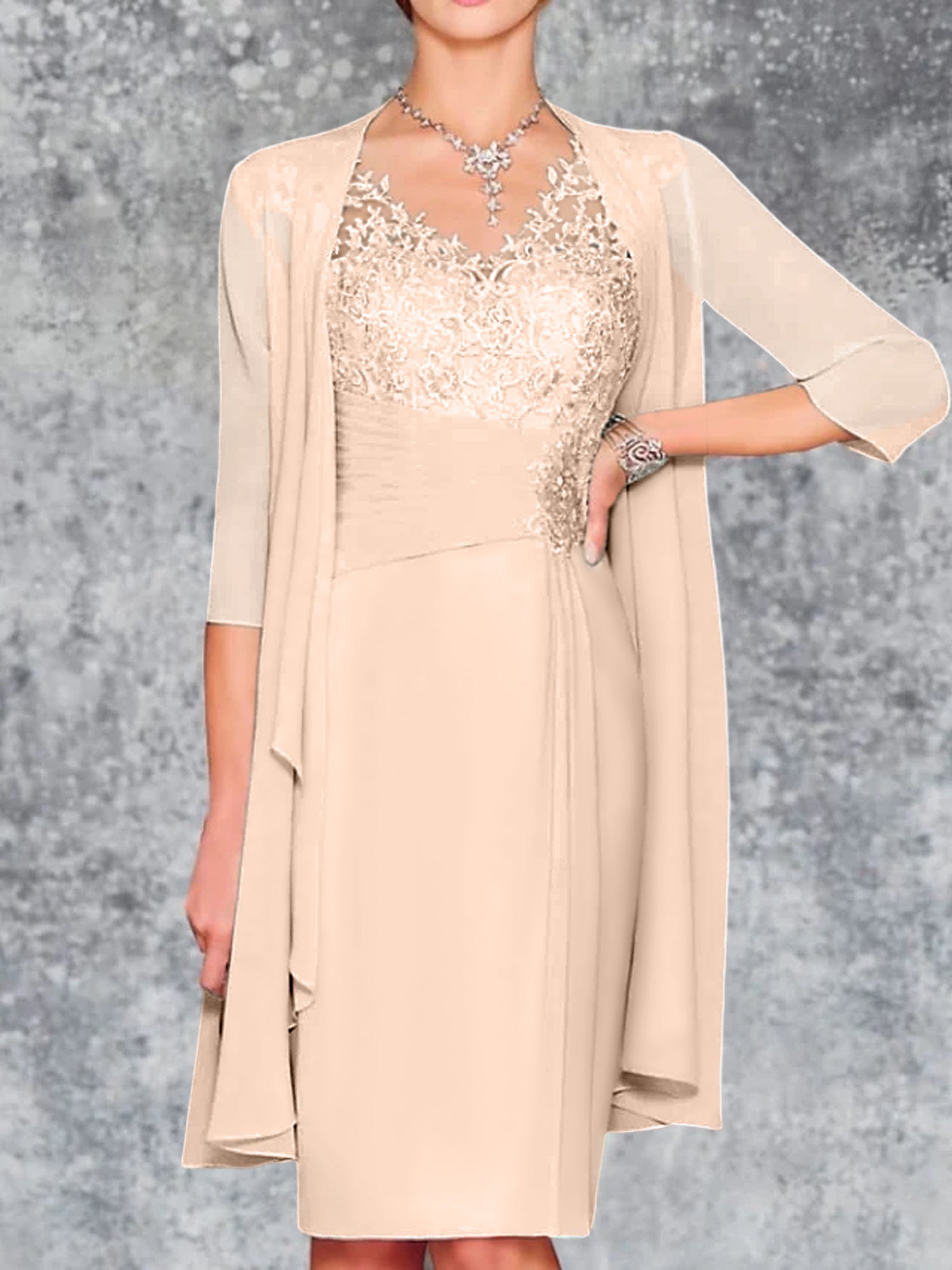 Knee Length V Neck Sheath Column Mother of the Bride Dresses