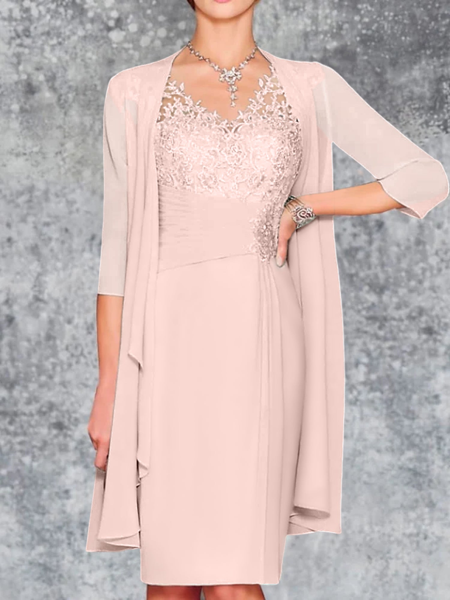 Knee Length V Neck Sheath Column Mother of the Bride Dresses
