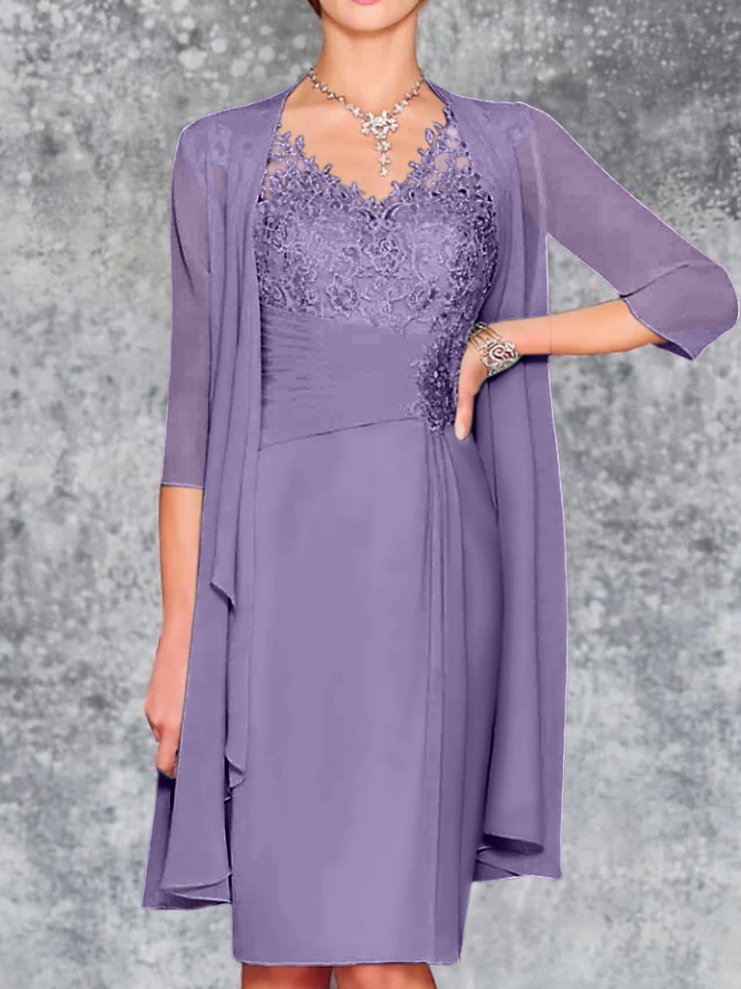 Knee Length V Neck Sheath Column Mother of the Bride Dresses