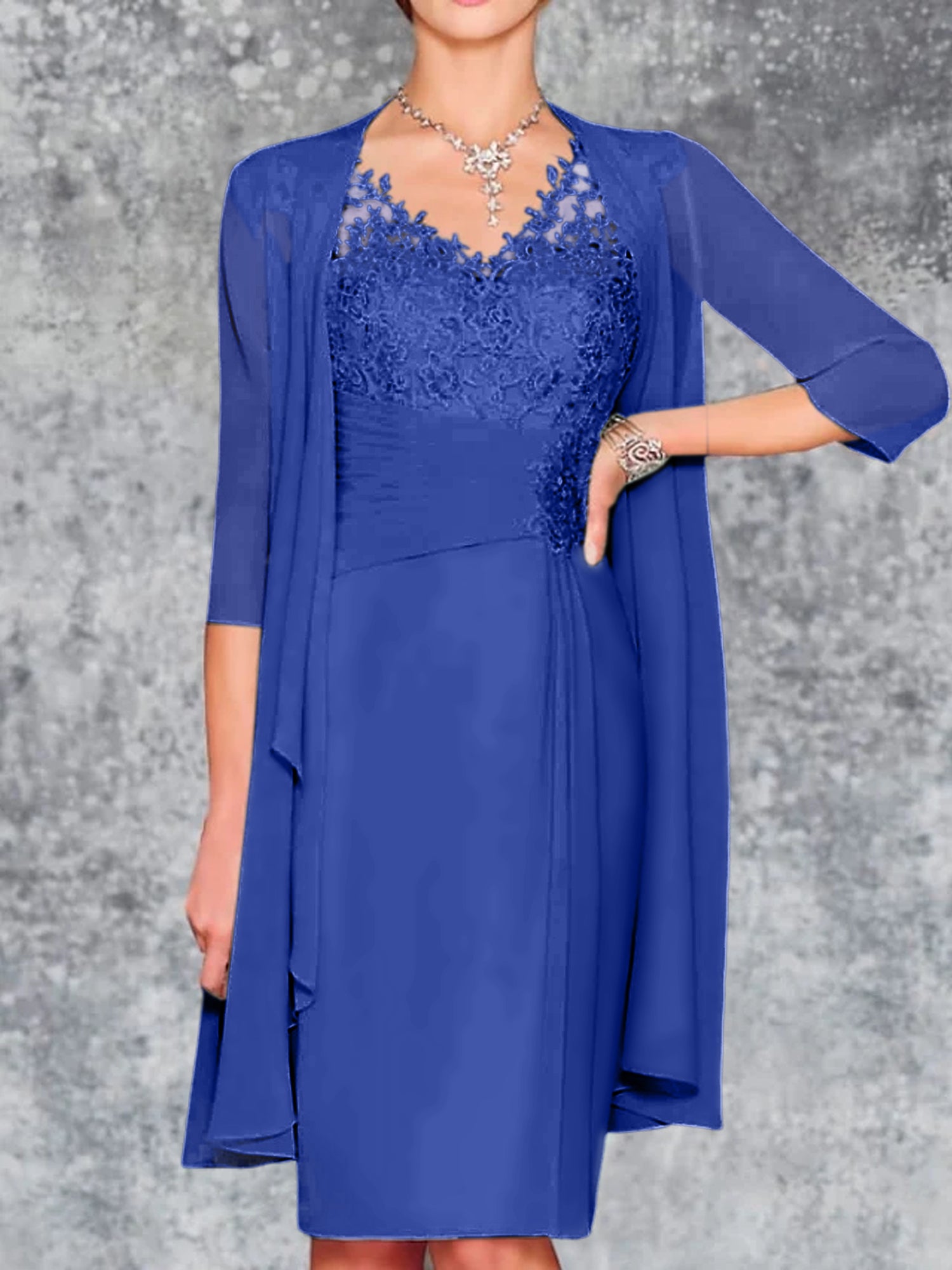 Knee Length V Neck Sheath Column Mother of the Bride Dresses