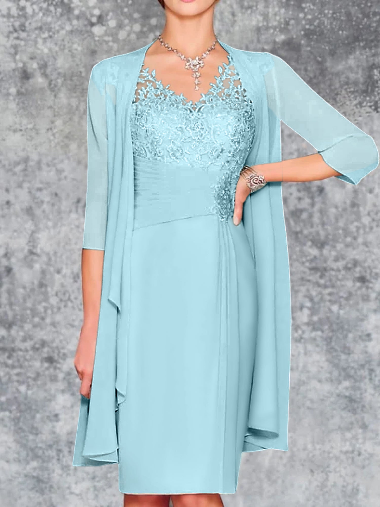 Knee Length V Neck Sheath Column Mother of the Bride Dresses