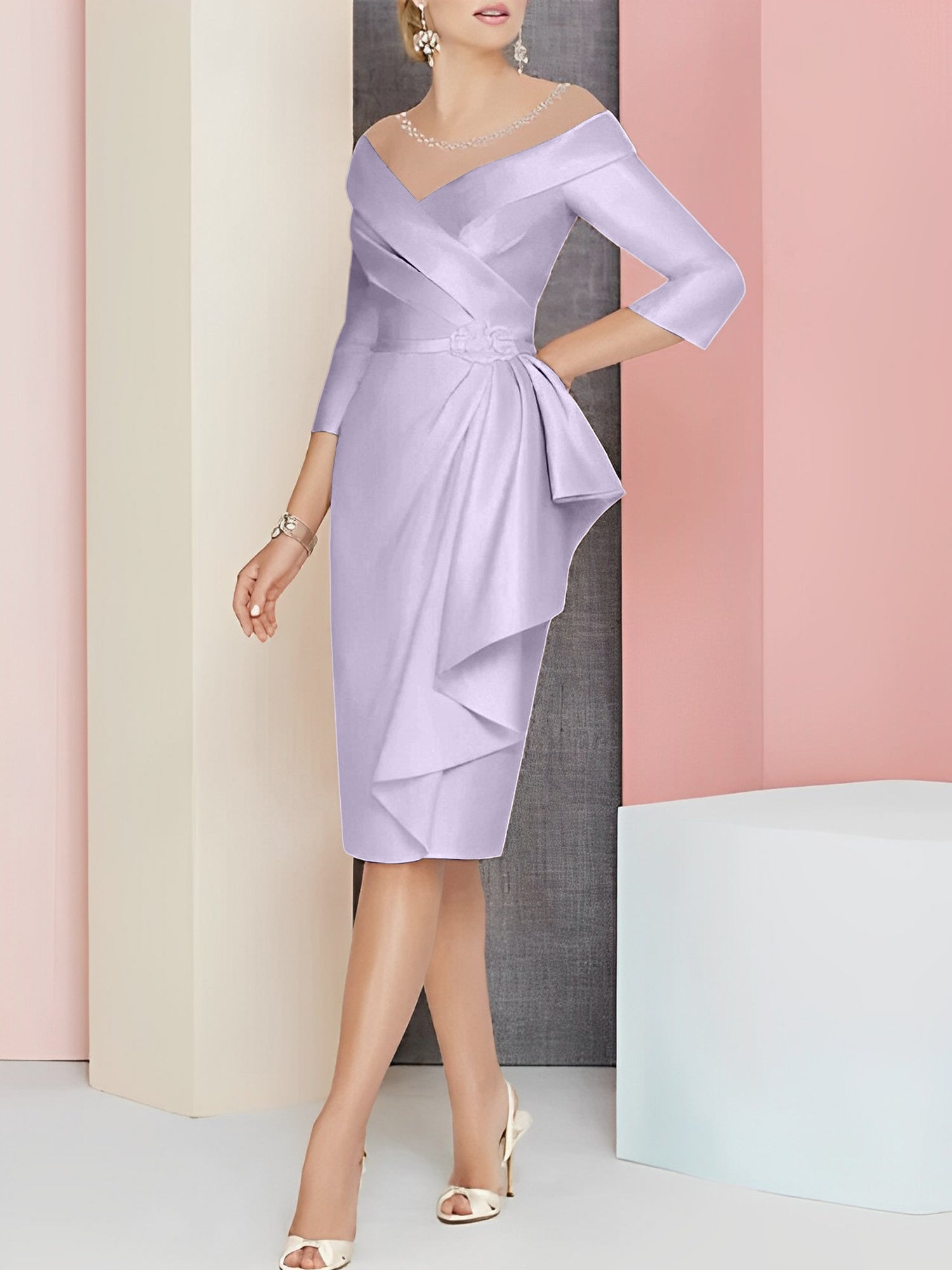 Knee Length V Neck Sheath Column Mother of the Bride Dresses