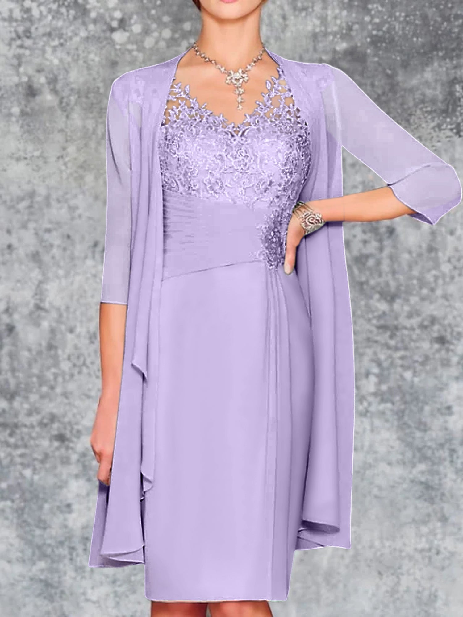 Knee Length V Neck Sheath Column Mother of the Bride Dresses