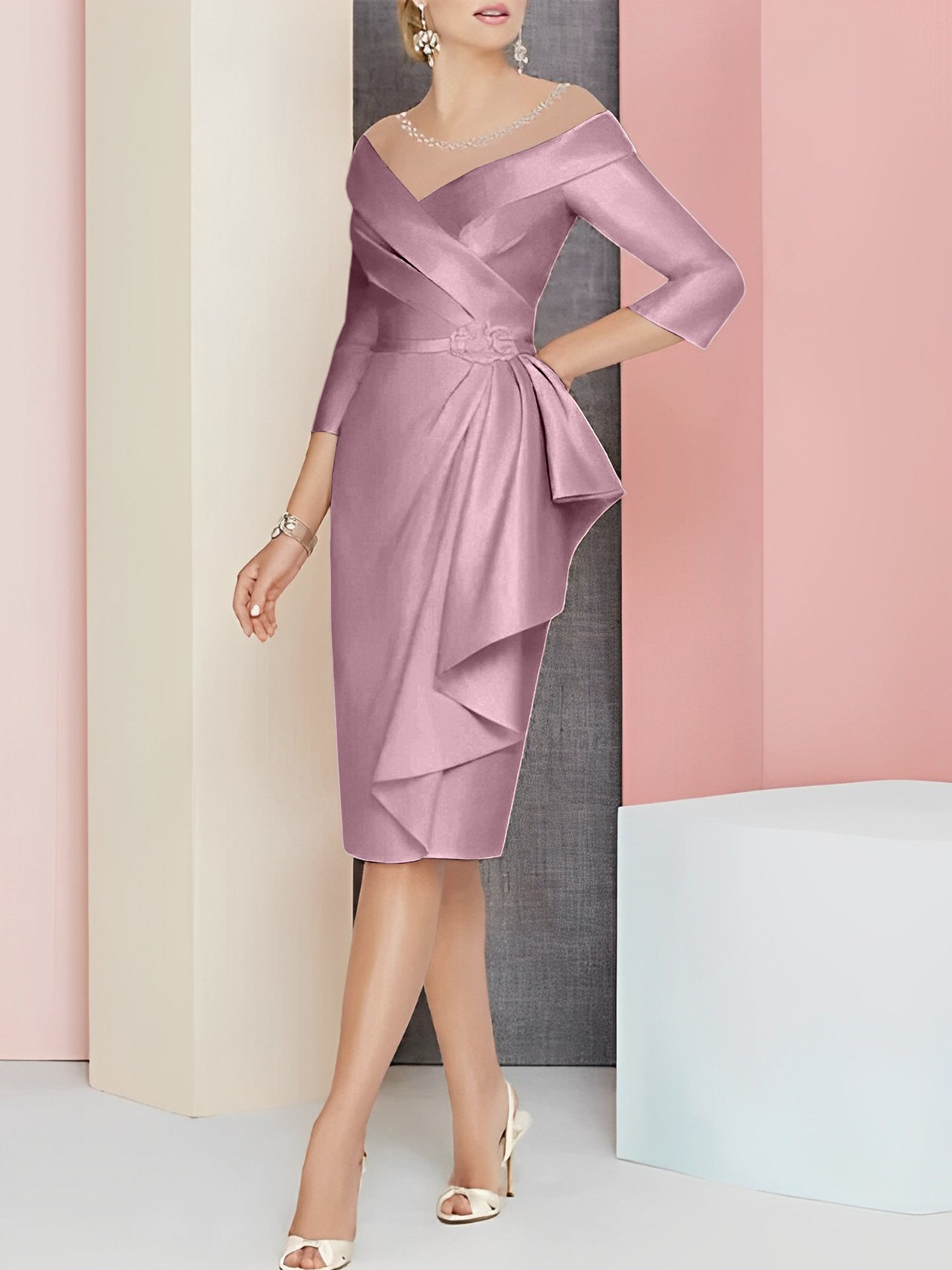 Knee Length V Neck Sheath Column Mother of the Bride Dresses