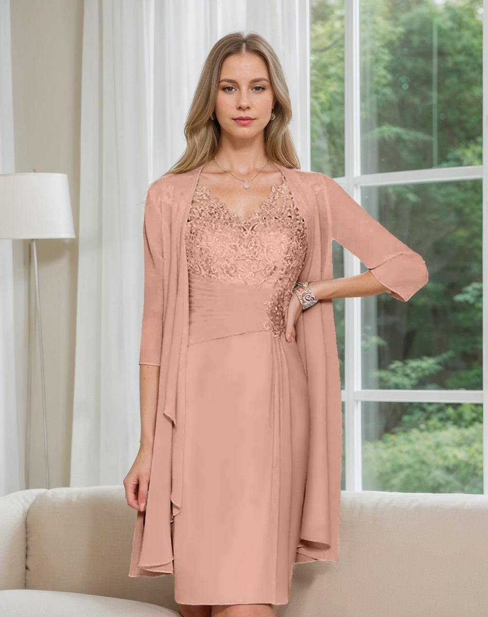 Knee Length V Neck Sheath Column Mother of the Bride Dresses