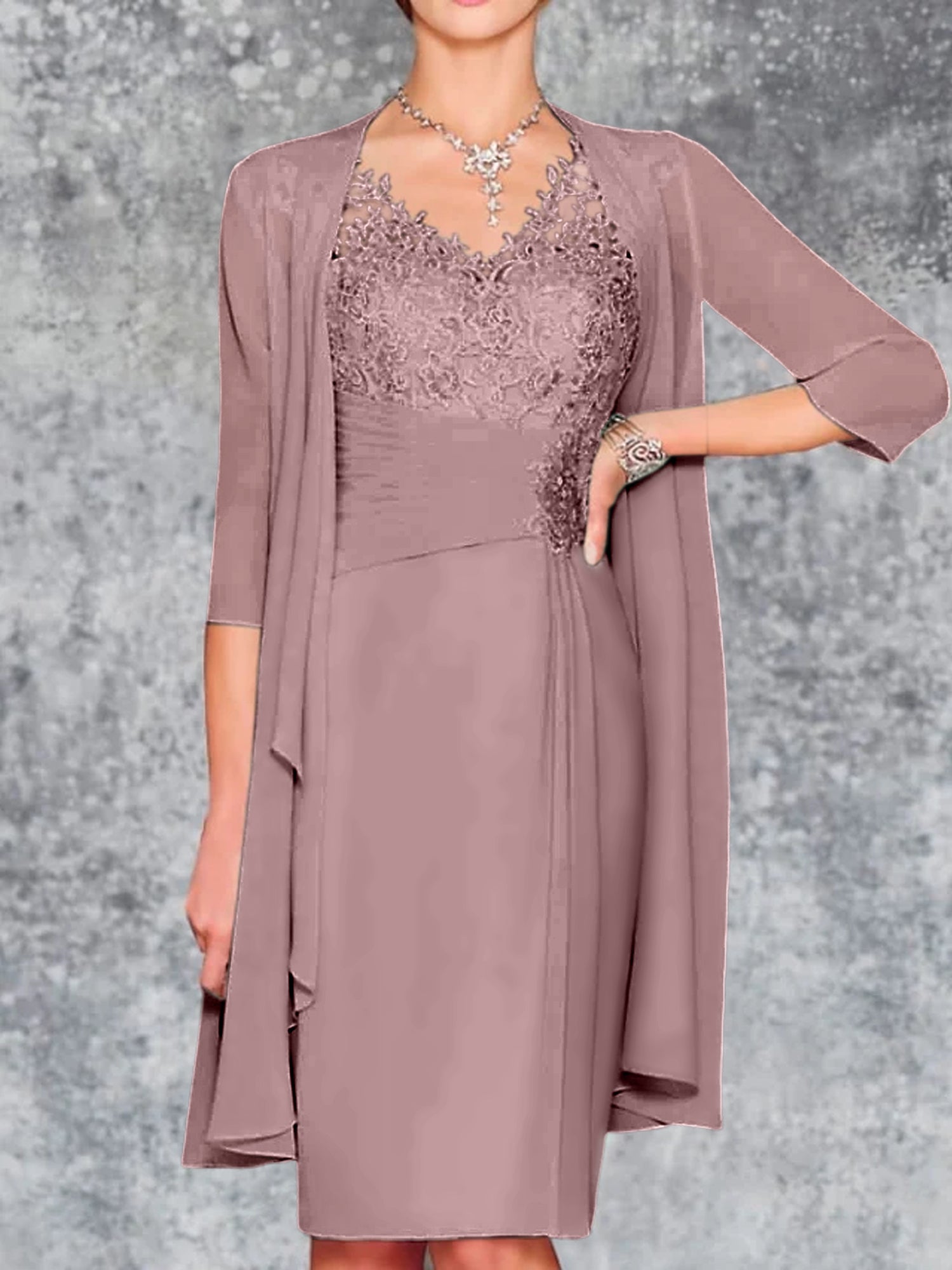 Knee Length V Neck Sheath Column Mother of the Bride Dresses