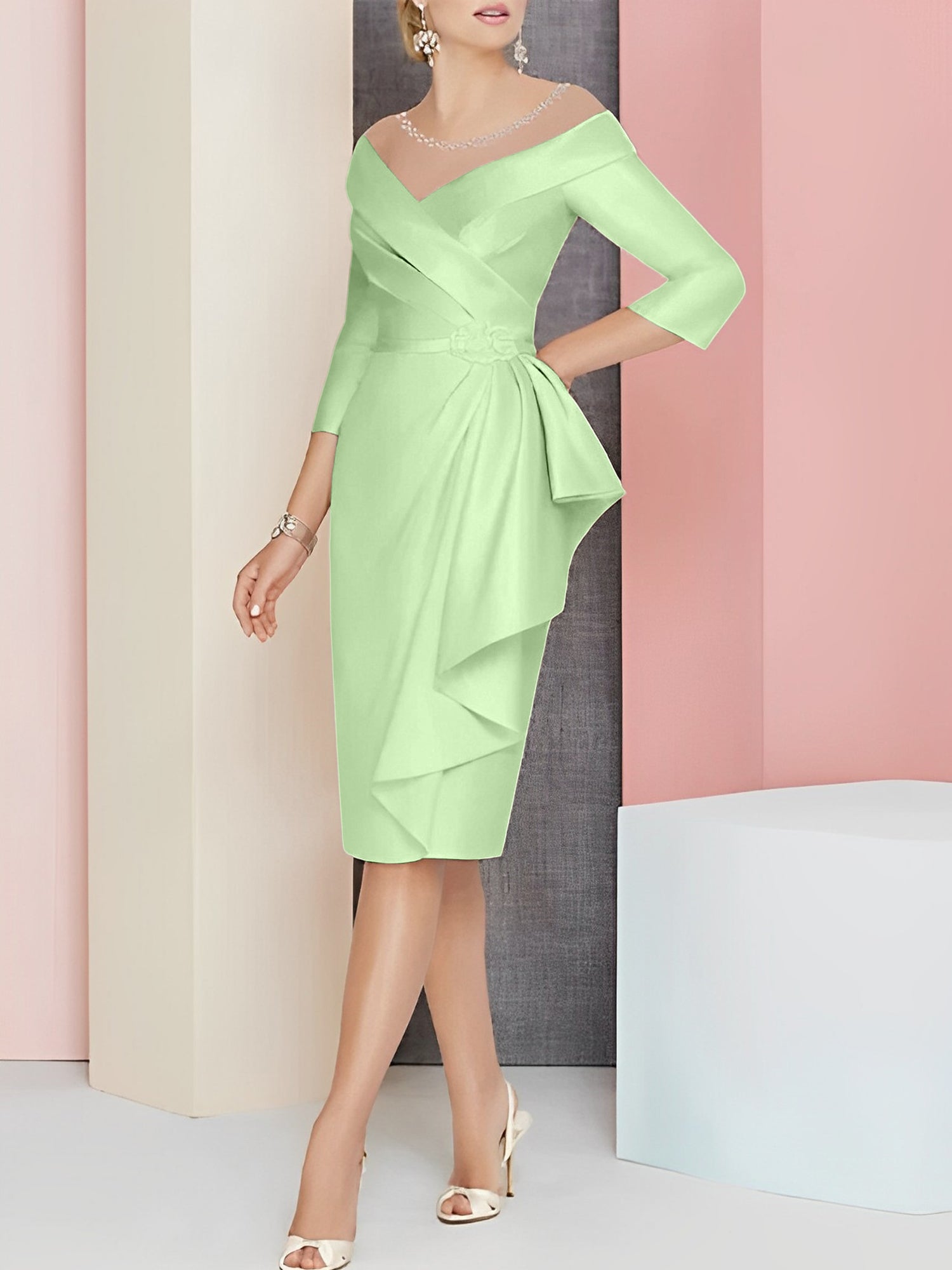 Knee Length V Neck Sheath Column Mother of the Bride Dresses