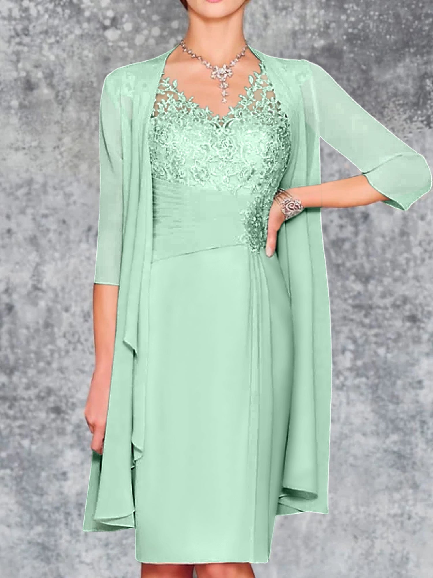 Knee Length V Neck Sheath Column Mother of the Bride Dresses