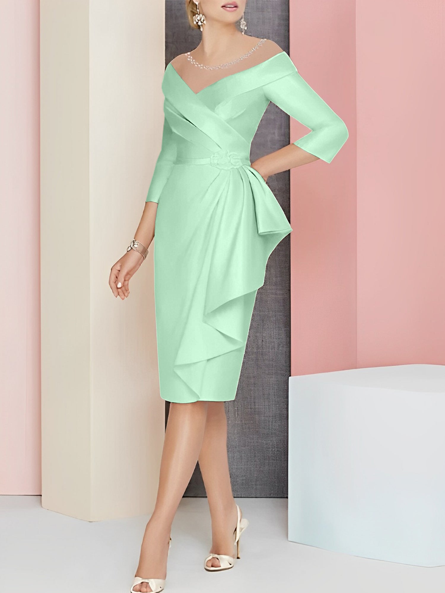 Knee Length V Neck Sheath Column Mother of the Bride Dresses