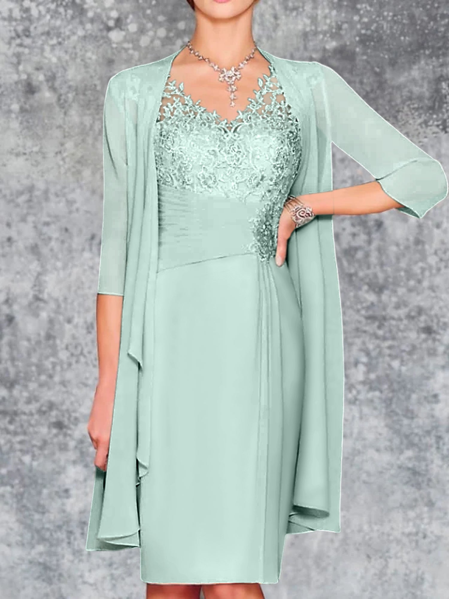 Knee Length V Neck Sheath Column Mother of the Bride Dresses