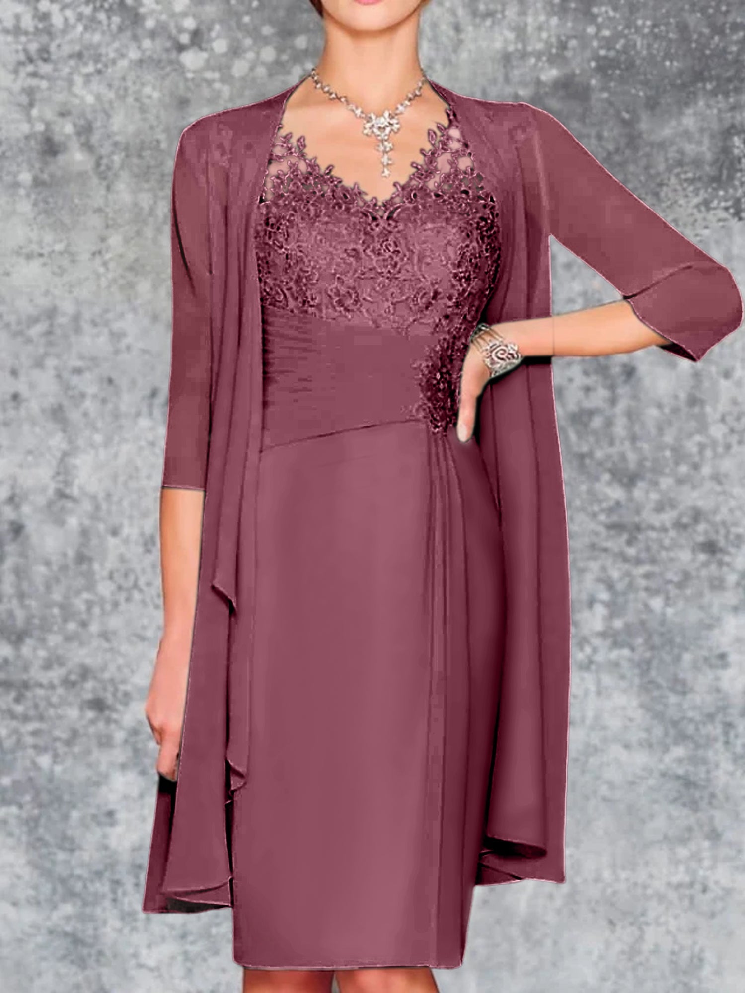 Knee Length V Neck Sheath Column Mother of the Bride Dresses