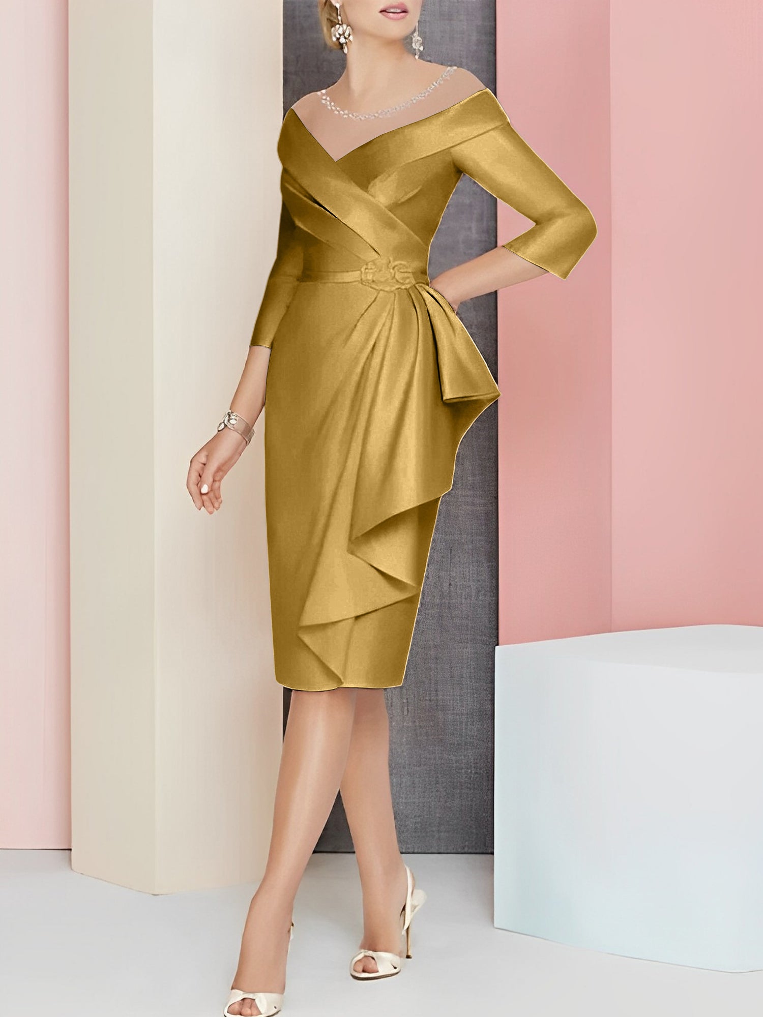Knee Length V Neck Sheath Column Mother of the Bride Dresses