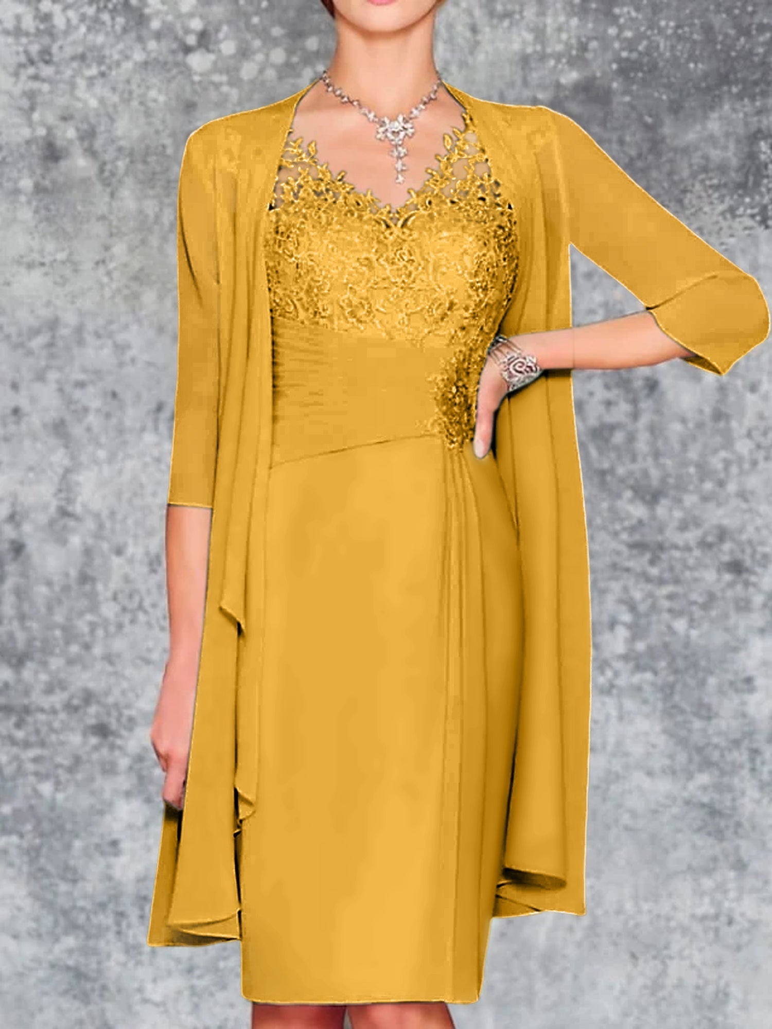 Knee Length V Neck Sheath Column Mother of the Bride Dresses