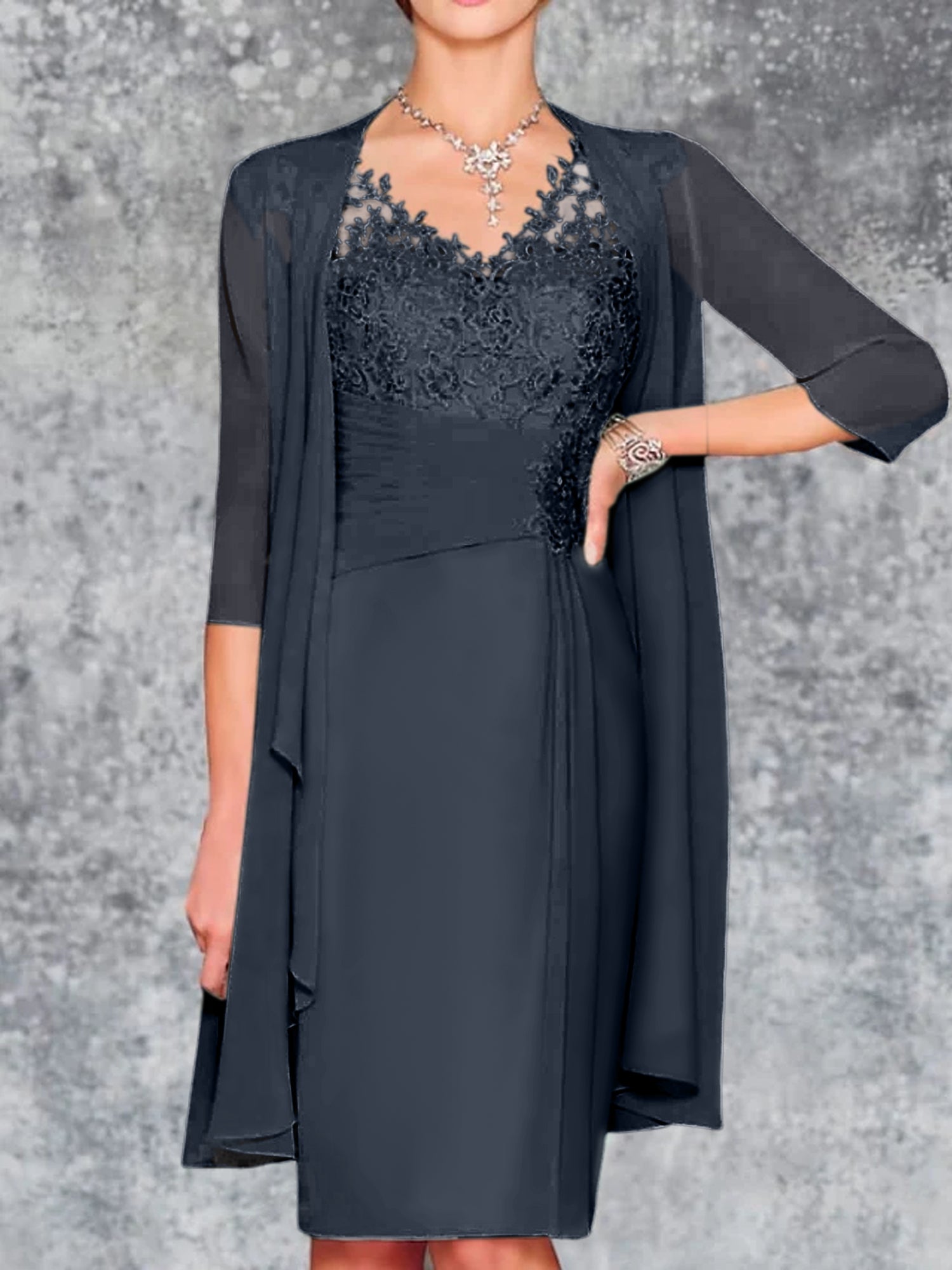 Knee Length V Neck Sheath Column Mother of the Bride Dresses