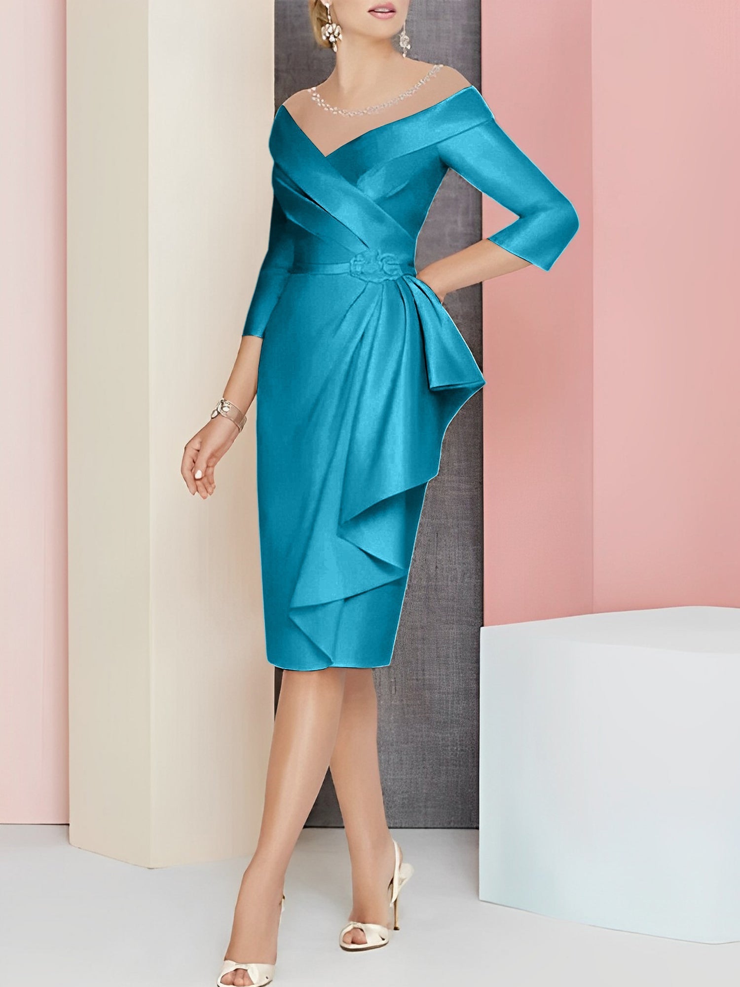 Knee Length V Neck Sheath Column Mother of the Bride Dresses