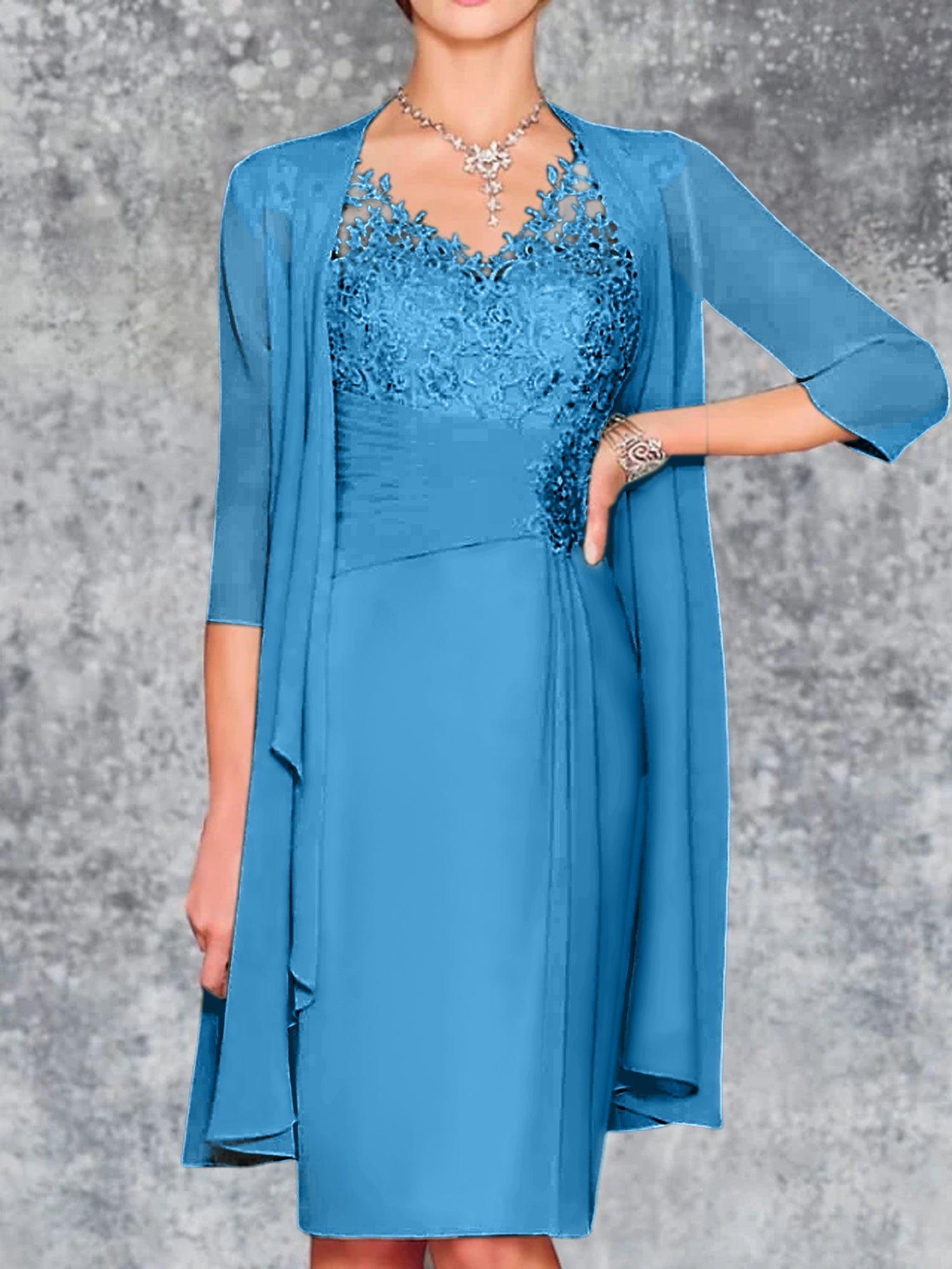 Knee Length V Neck Sheath Column Mother of the Bride Dresses