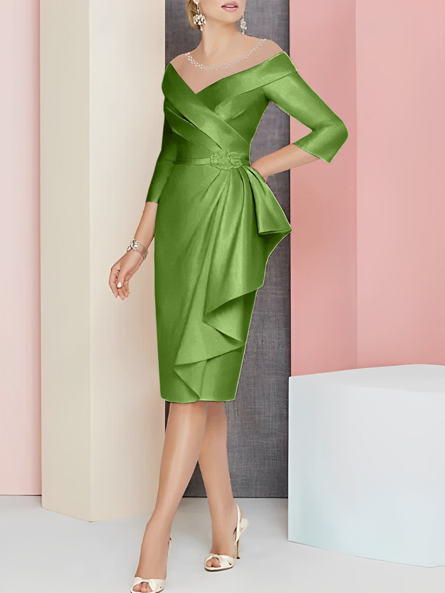 Knee Length V Neck Sheath Column Mother of the Bride Dresses