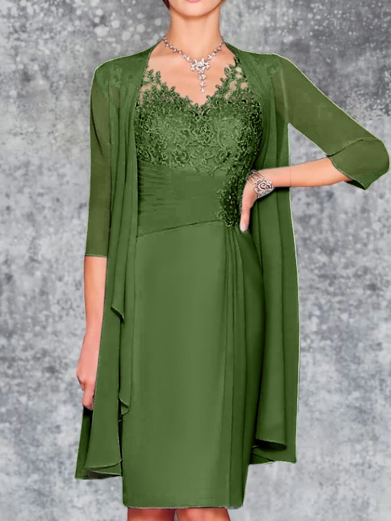 Knee Length V Neck Sheath Column Mother of the Bride Dresses