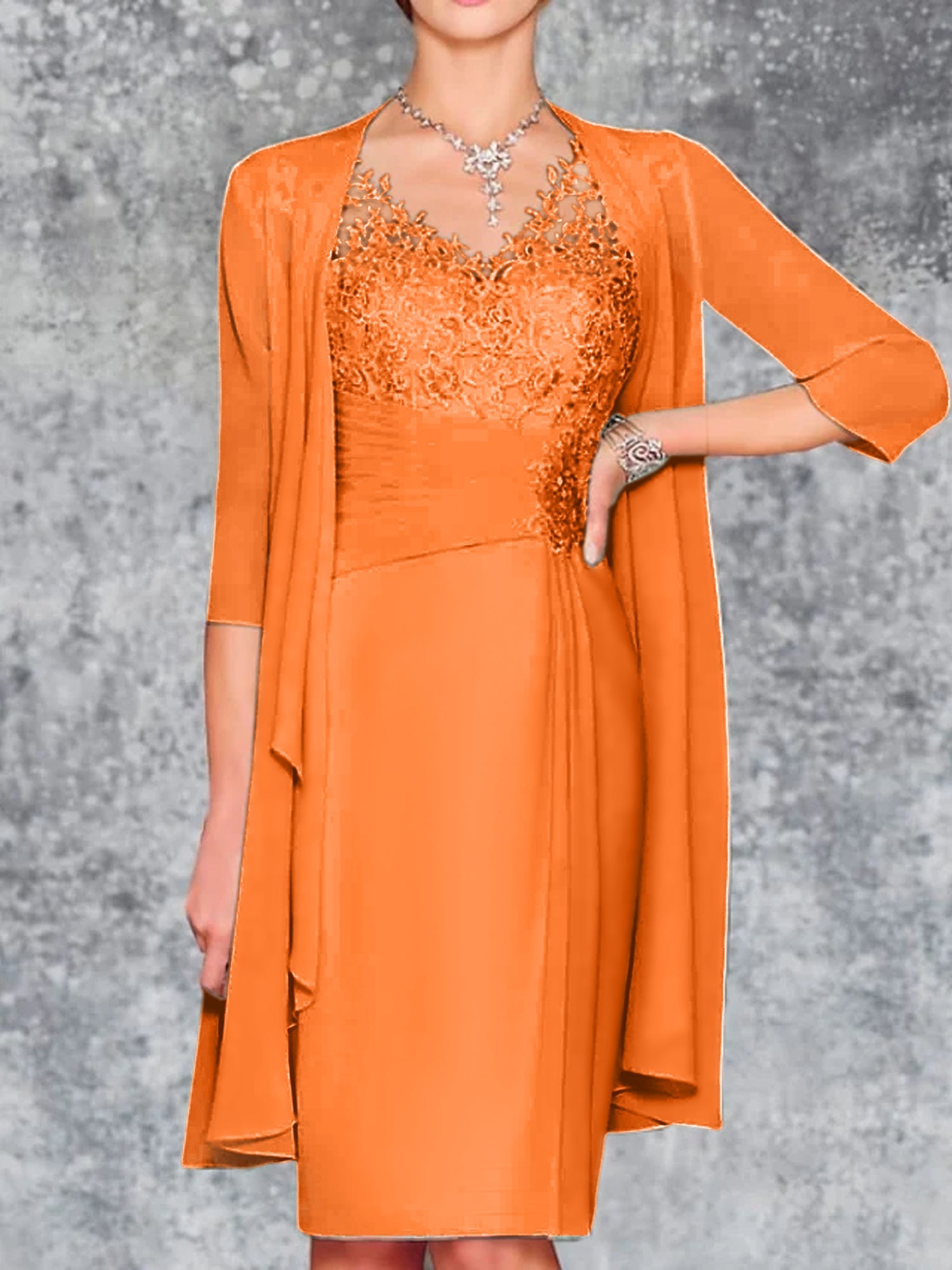 Knee Length V Neck Sheath Column Mother of the Bride Dresses