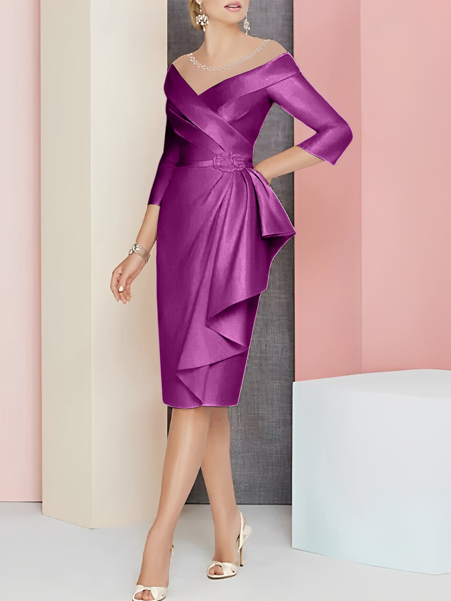 Knee Length V Neck Sheath Column Mother of the Bride Dresses
