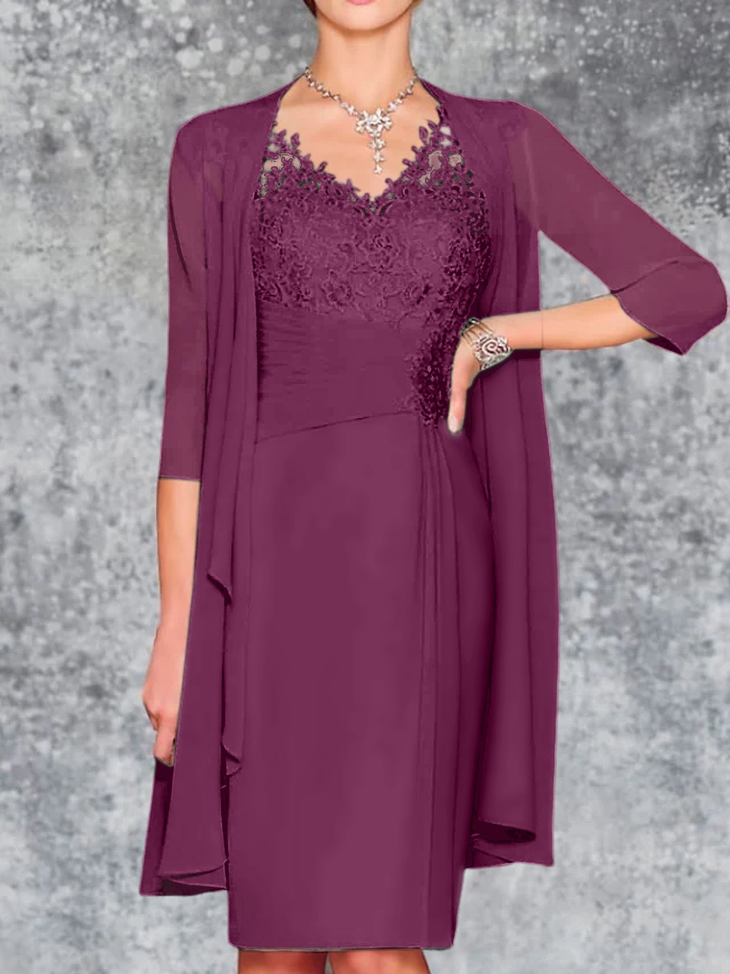 Knee Length V Neck Sheath Column Mother of the Bride Dresses