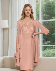 Knee Length V Neck Sheath Column Mother of the Bride Dresses