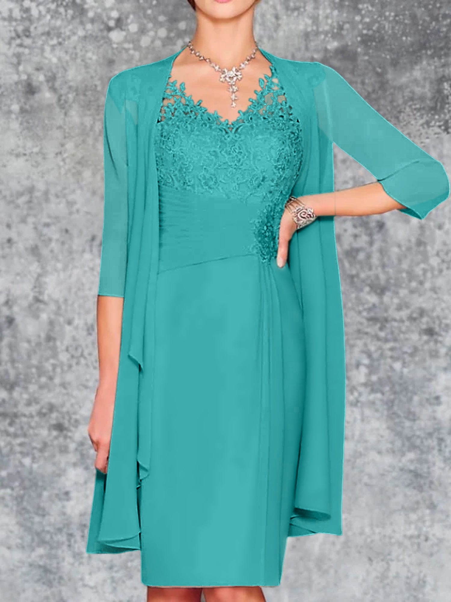 Knee Length V Neck Sheath Column Mother of the Bride Dresses