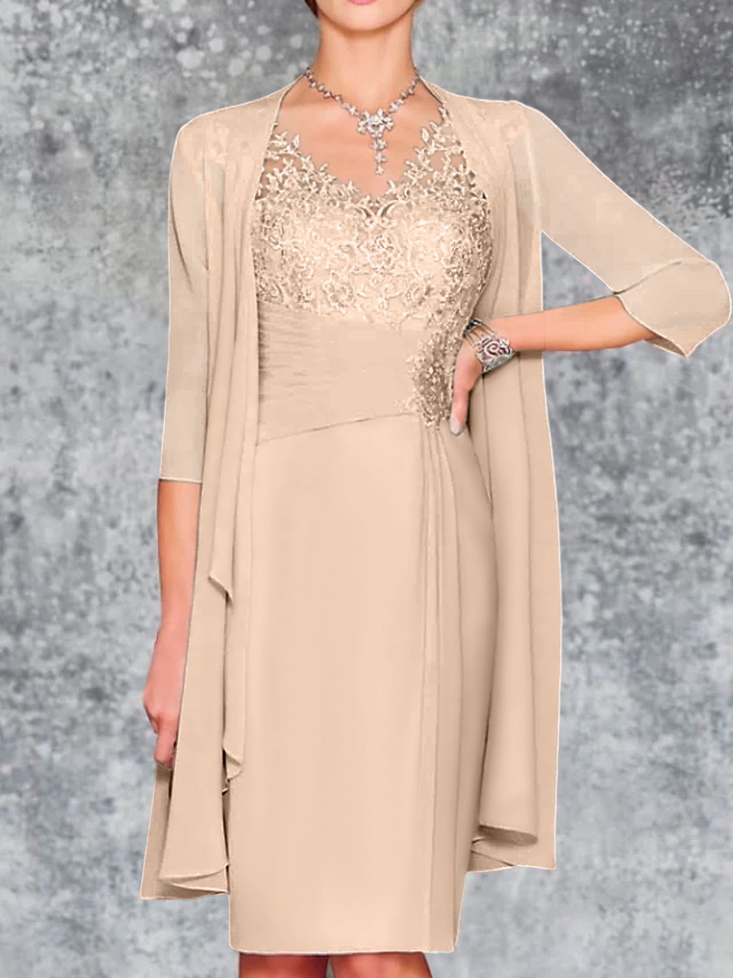 Knee Length V Neck Sheath Column Mother of the Bride Dresses