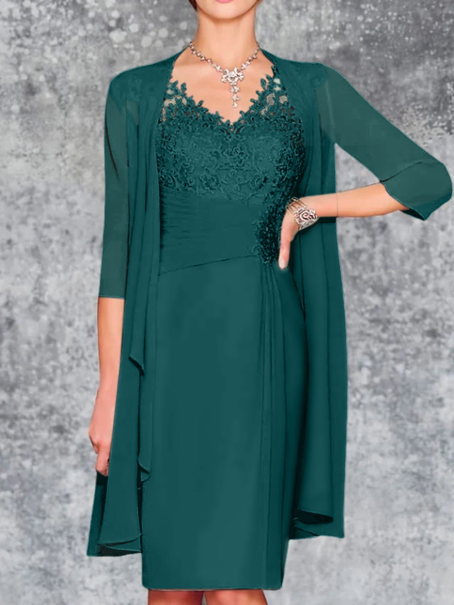 Knee Length V Neck Sheath Column Mother of the Bride Dresses