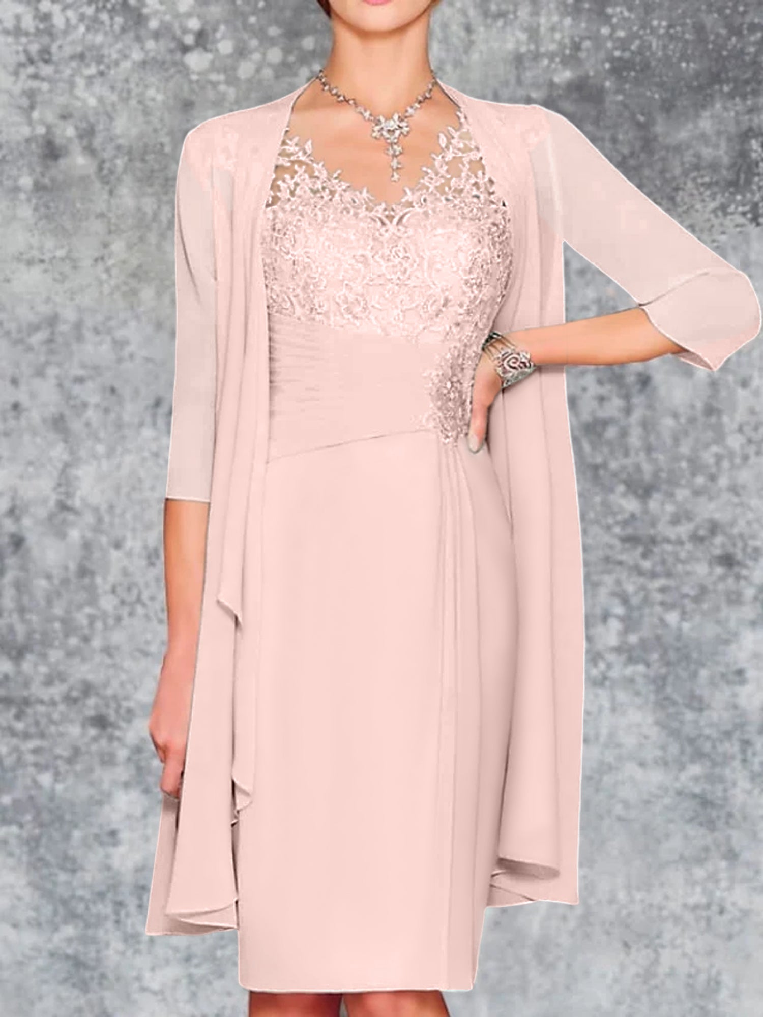 Knee Length V Neck Sheath Column Mother of the Bride Dresses