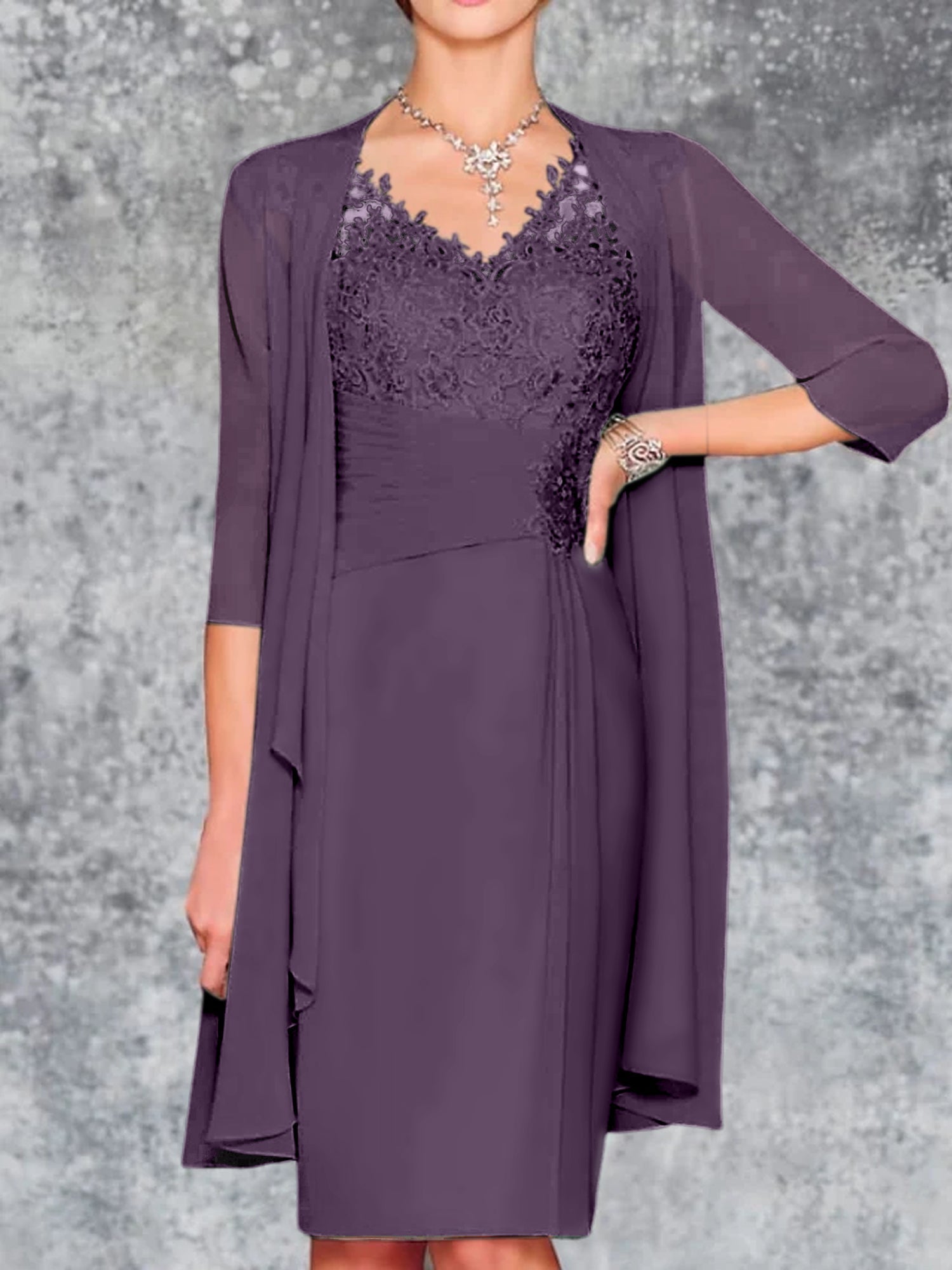 Knee Length V Neck Sheath Column Mother of the Bride Dresses
