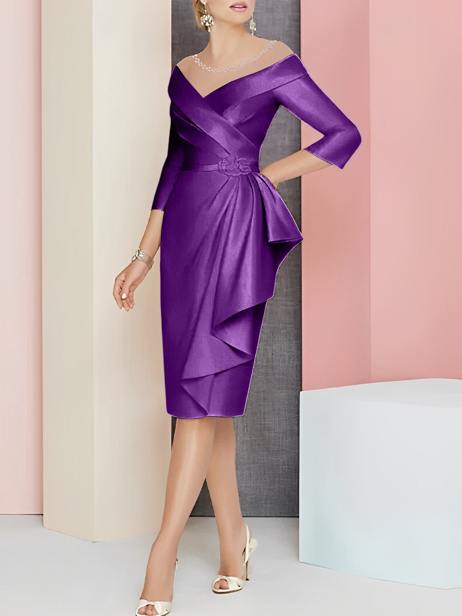 Knee Length V Neck Sheath Column Mother of the Bride Dresses