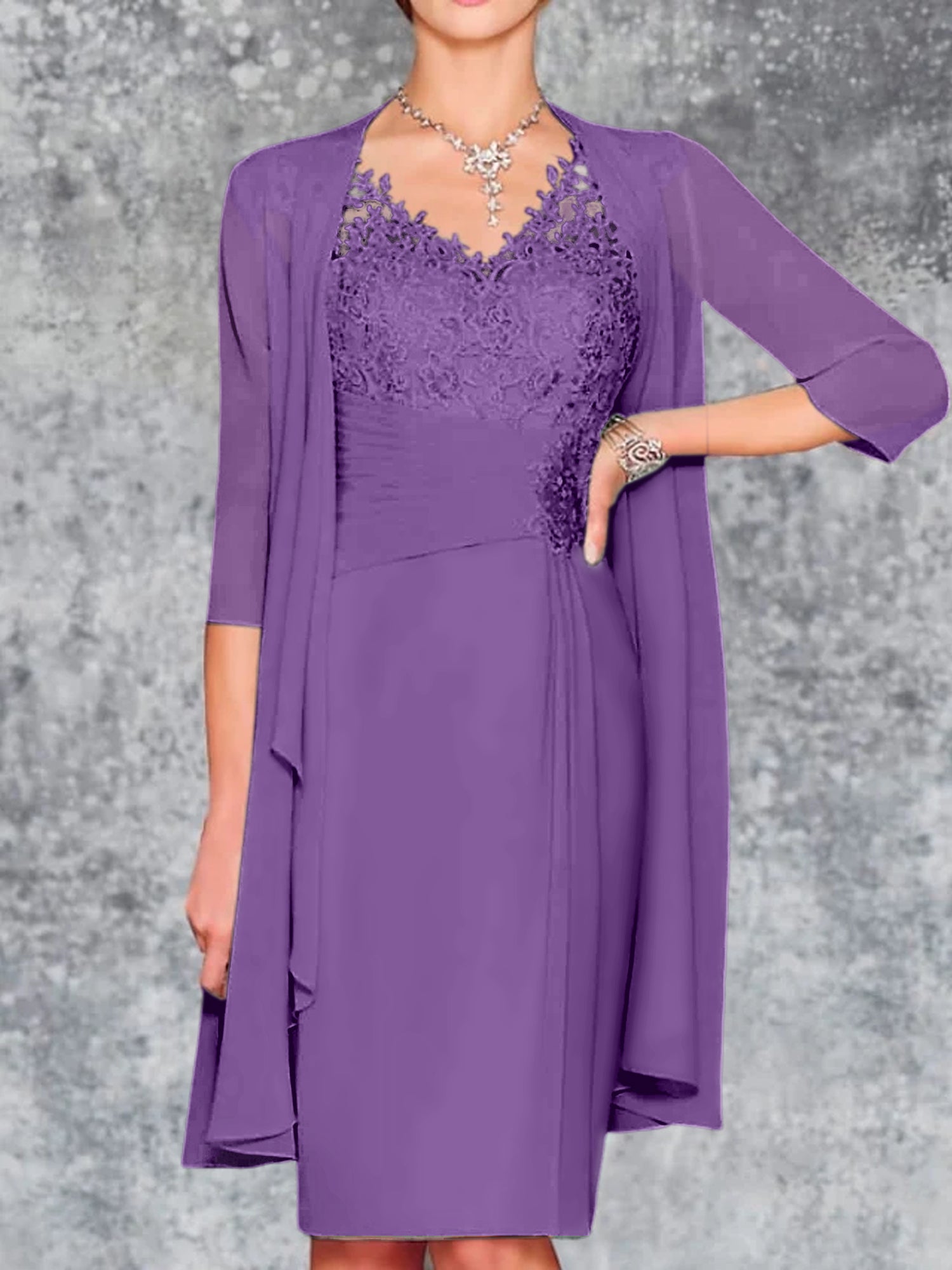 Knee Length V Neck Sheath Column Mother of the Bride Dresses