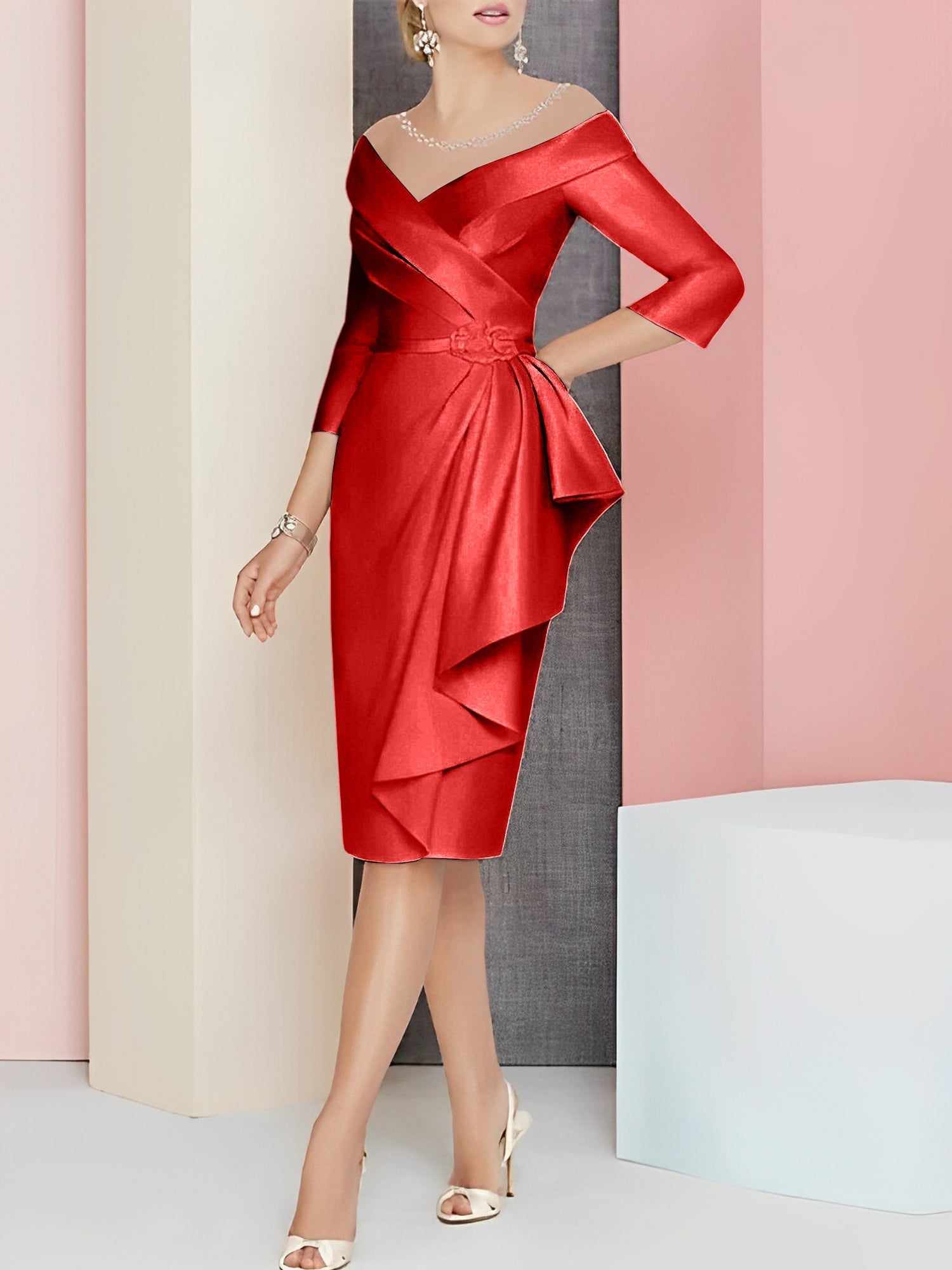 Knee Length V Neck Sheath Column Mother of the Bride Dresses