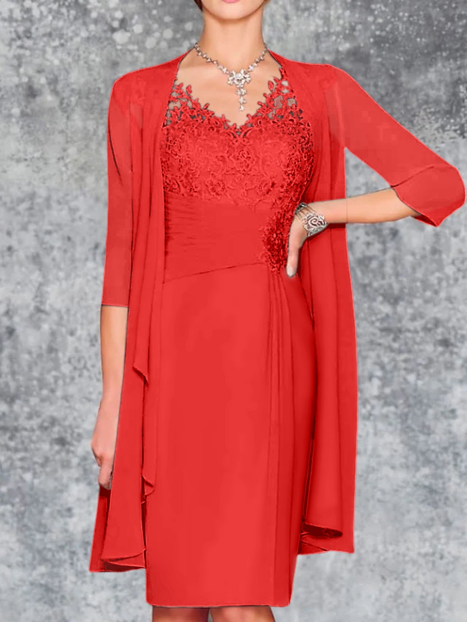 Knee Length V Neck Sheath Column Mother of the Bride Dresses