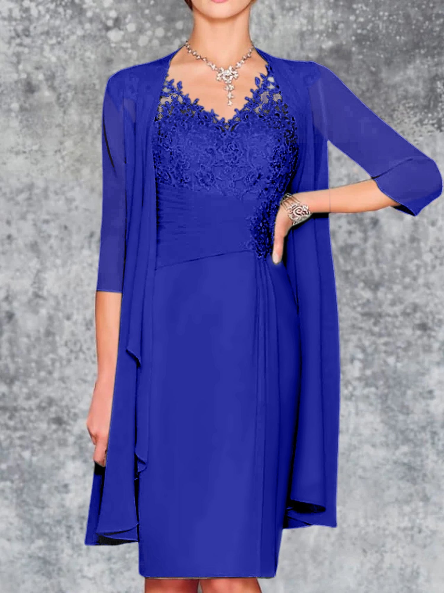Knee Length V Neck Sheath Column Mother of the Bride Dresses