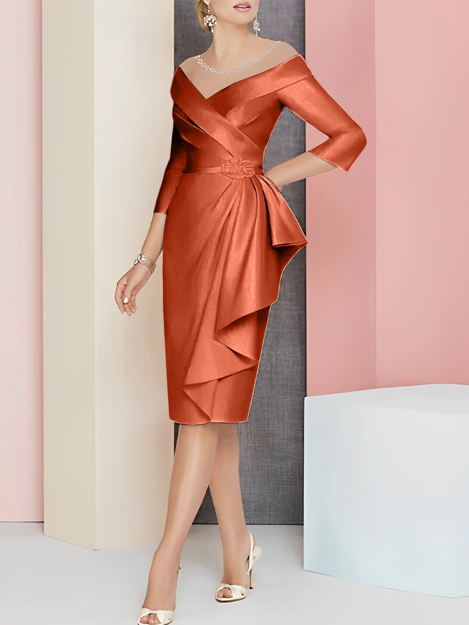 Knee Length V Neck Sheath Column Mother of the Bride Dresses