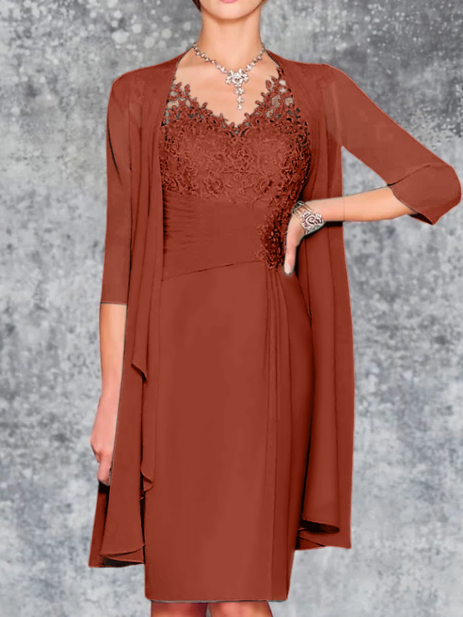 Knee Length V Neck Sheath Column Mother of the Bride Dresses