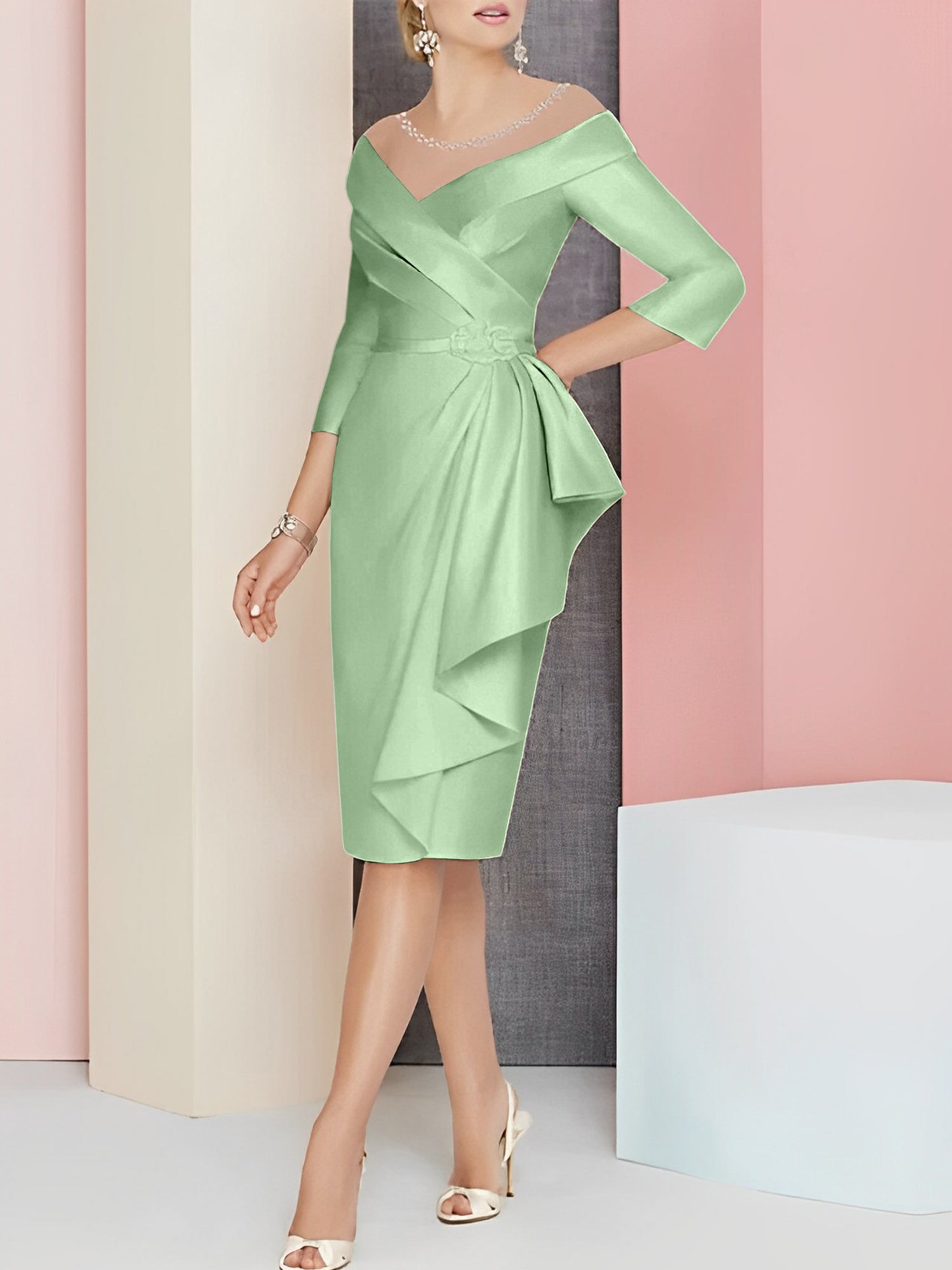 Knee Length V Neck Sheath Column Mother of the Bride Dresses