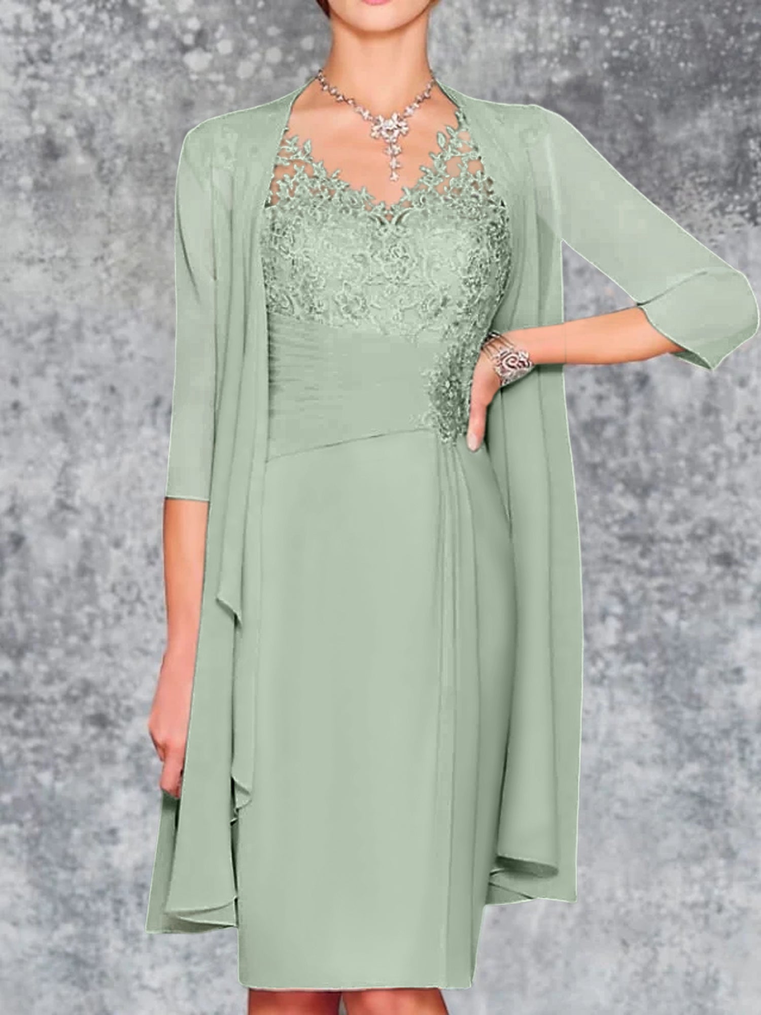 Knee Length V Neck Sheath Column Mother of the Bride Dresses