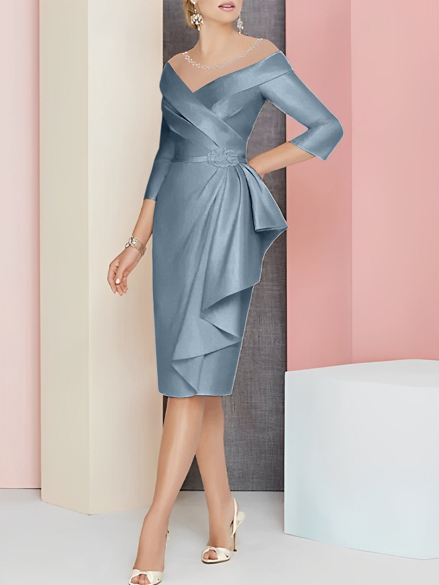 Knee Length V Neck Sheath Column Mother of the Bride Dresses