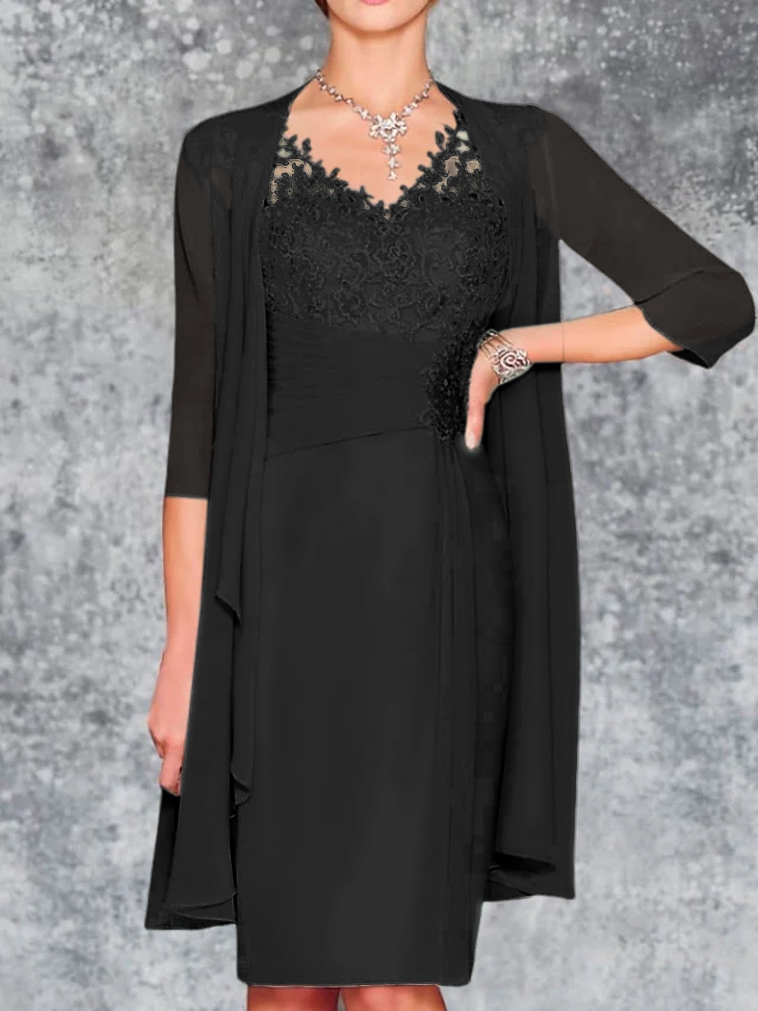 Knee Length V Neck Sheath Column Mother of the Bride Dresses