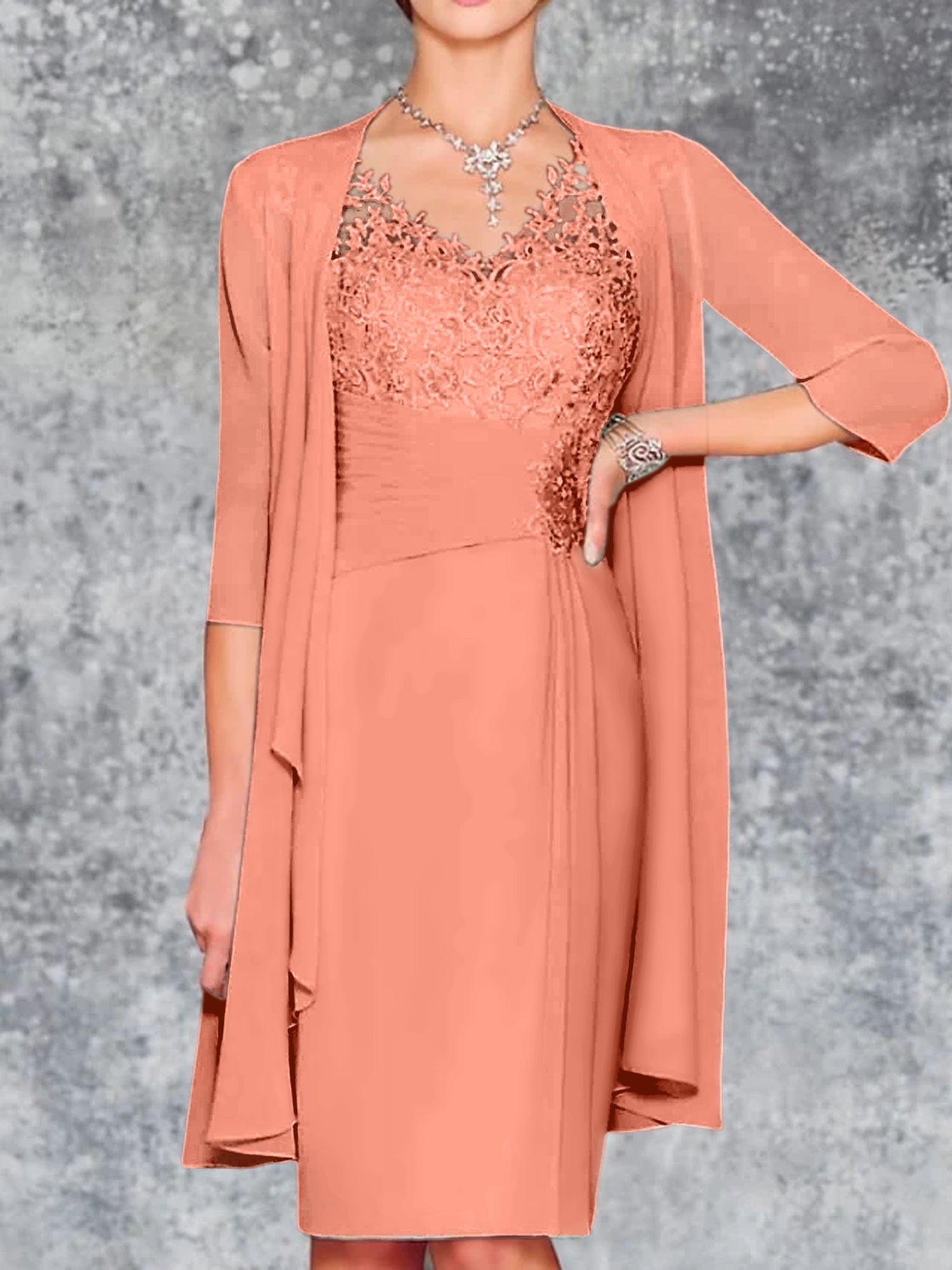 Knee Length V Neck Sheath Column Mother of the Bride Dresses