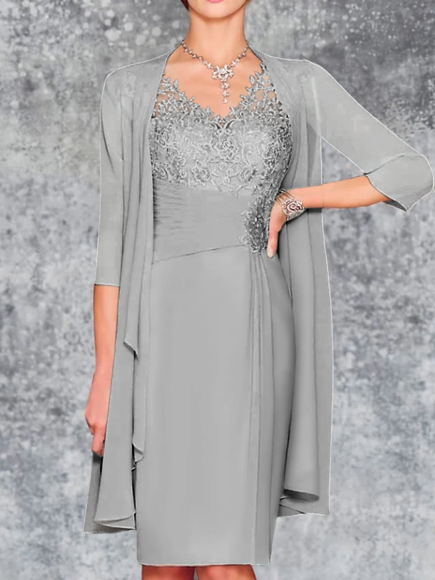 Knee Length V Neck Sheath Column Mother of the Bride Dresses